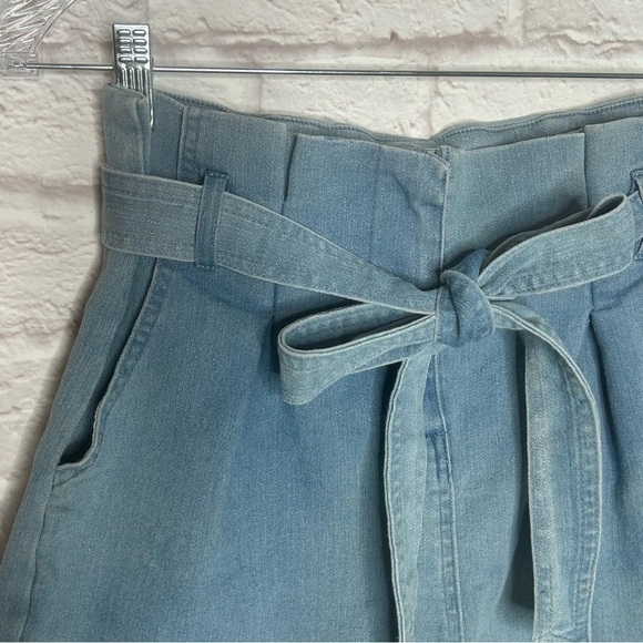 Mele & Pere Paper Bag Waist Tie Denim Shorts - Picture 6 of 14